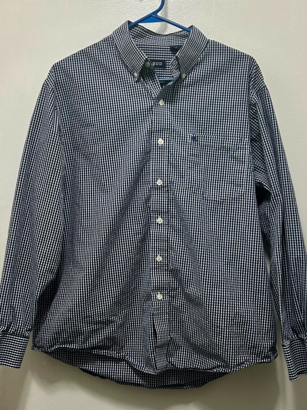 Izod Navy and White Gingham Button-Down Shirt